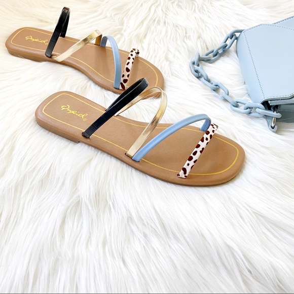 Strappy square toe slip on sandals slides flat - Picture 6 of 12